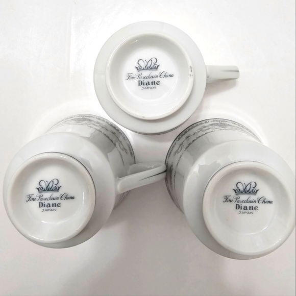 Diane by Fine China of Japan Blue Flower Scrolls - Set of 3 Footed Cups Only - Picture 12 of 16